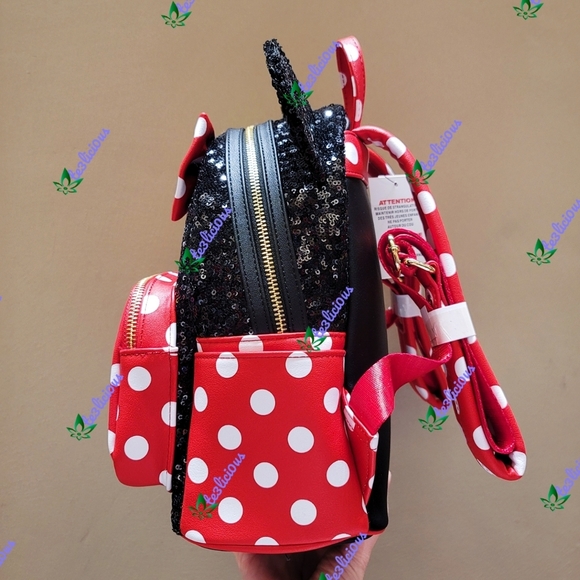 DISNEY PARKS LOUNGEFLY MINNIE POLKA DOT SEQUINS BP - Picture 5 of 9